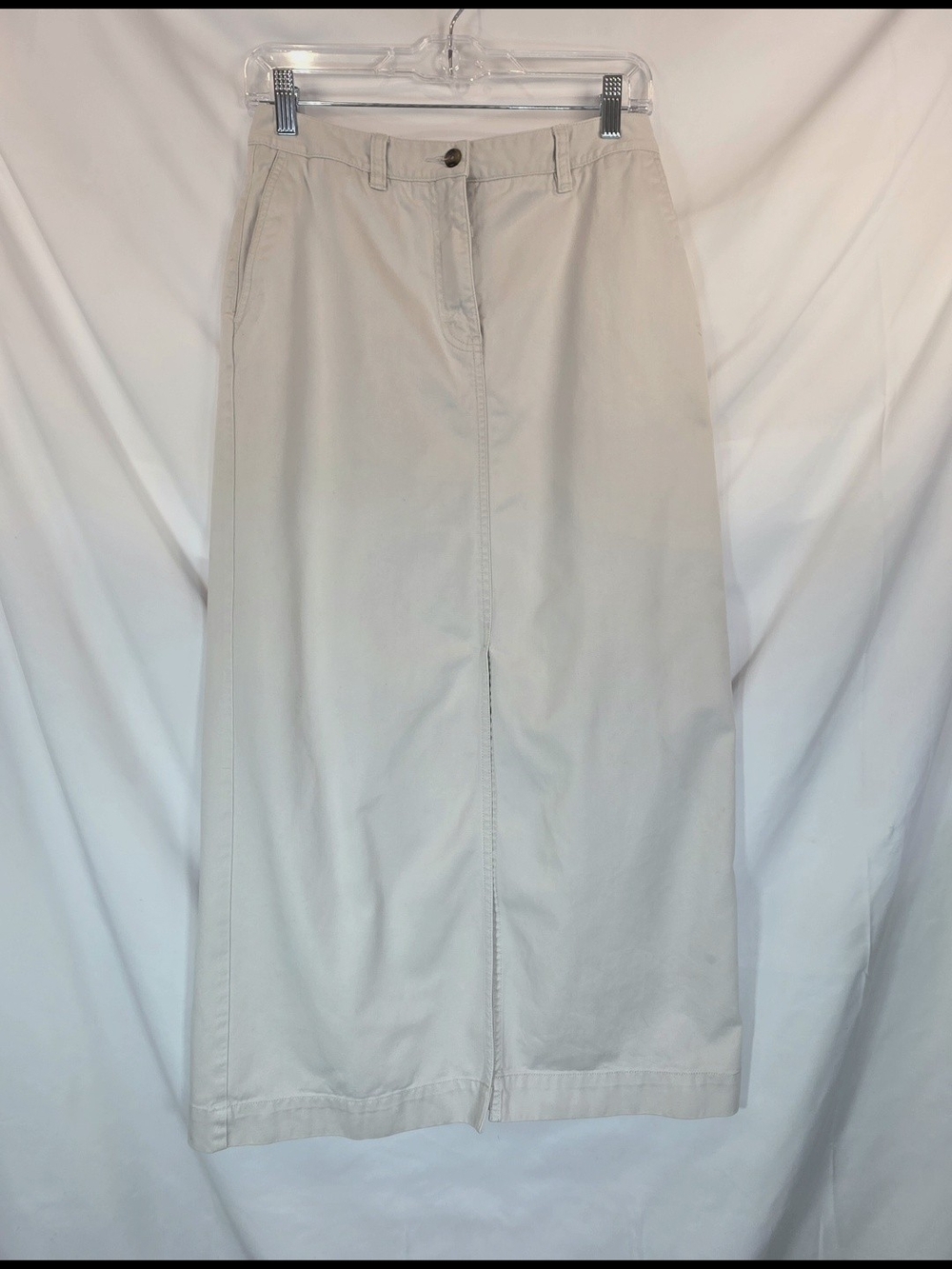 Eddie Bauer Straight Denim Maxi Skirt Solid Beige Contemporary Chic Size 6